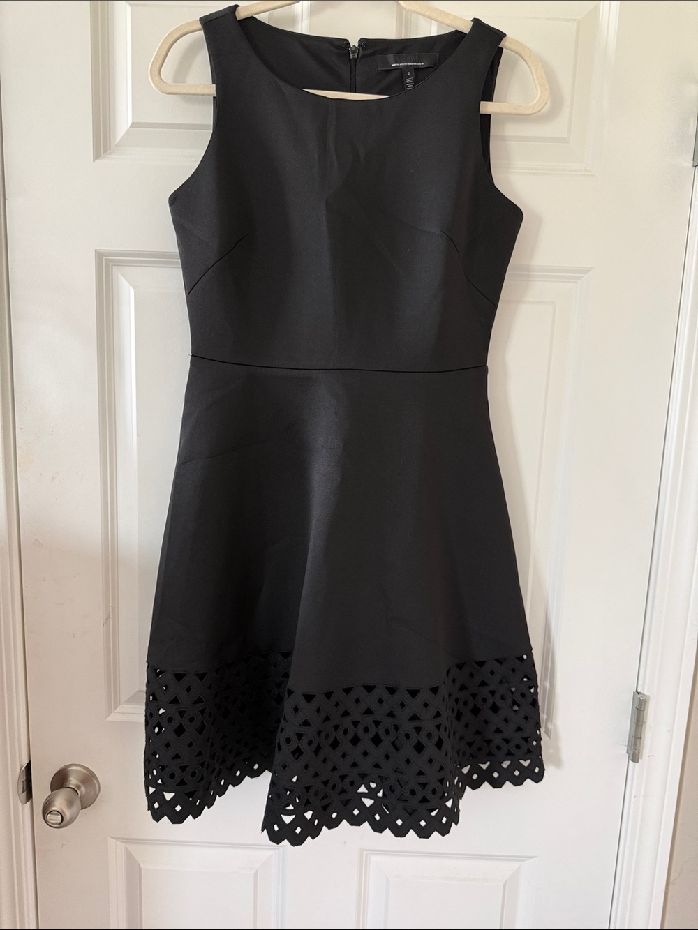 Women’s Black Fit-and-Flare Dress with embroidered cut-out hem